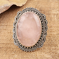 Featured review for Rose quartz cocktail ring, Pink Magnificence