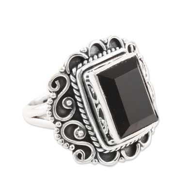 Onyx cocktail ring, 'Black Depths' - Sterling Silver and Onyx Cocktail Ring