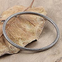 Sterling silver bangle bracelet, 'Grid'