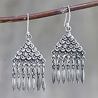 Sterling silver dangle earrings, 'Pyramid of Loops' - Oxidized Sterling Silver Dangle Earrings Pyramid Motif