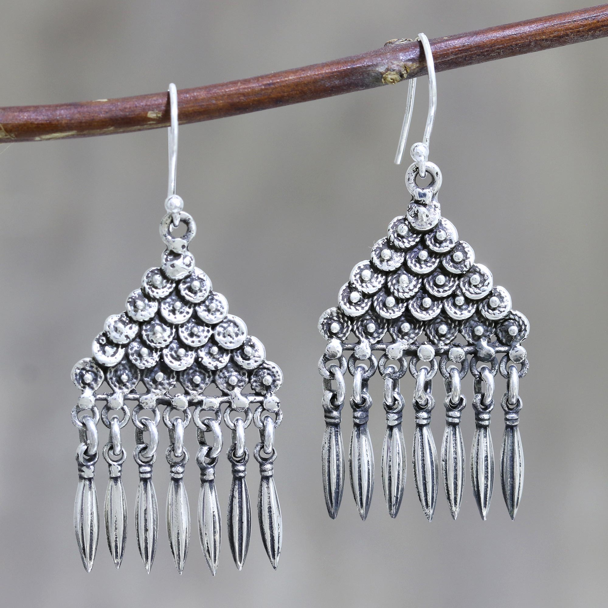 silver pyramid earrings