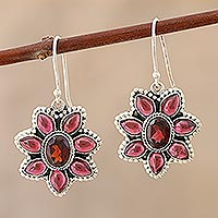 Garnet dangle earrings, Camellia Blossoms