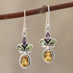 Multi-gemstone dangle earrings, 'Petal Play' - Multi-Gemstone Dangle Earrings from India