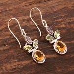 Multi-gemstone dangle earrings, 'Petal Play' - Multi-Gemstone Dangle Earrings from India