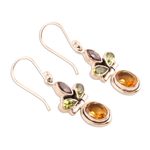 Multi-gemstone dangle earrings, 'Petal Play' - Multi-Gemstone Dangle Earrings from India