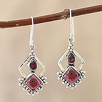 Garnet dangle earrings, 'Red Creativity' - Sterling Silver and Garnet Earrings