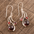 Garnet dangle earrings, 'Triple Fascination' - Garnet Gemstone Dangle Earrings