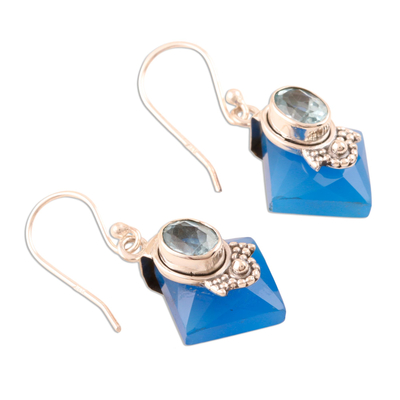 Chalcedony and blue topaz dangle earrings, 'Kolkata Blue' - Chalcedony and Blue Topaz Earrings from Indian Artisan