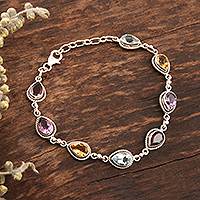 Multi-gemstone link bracelet, 'On the Bright Side' - Multi-Gemstone Link Bracelet from India