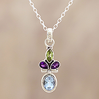 Multi-gemstone pendant necklace, 'Petal Party'