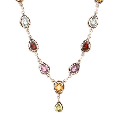 Multi-gemstone pendant necklace, 'On the Bright Side' - Multi-Gemstone and Sterling Silver Necklace