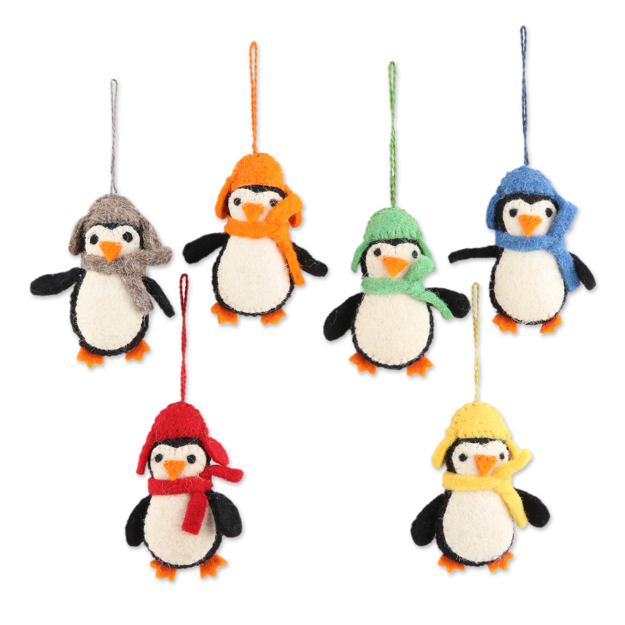 Handmade Felted Wool Penguin ornaments (Set of 6) - Cozy Penguins
