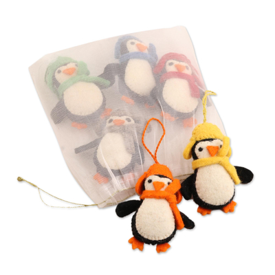 Wollfilz-Ornamente, (6er-Set) - Handgefertigte Pinguin-Ornamente aus gefilzter Wolle (6er-Set)
