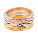 Gold plated and sterling silver stacking rings, 'Triple Union' (set of 3) - Gold and Silver Engraved Stacking Band Rings (Set of 3)