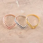 Sterling silver and gold plated stacking rings, 'Leafy Crown' (set of 3) - Gold Plated Sterling Silver Ring Trio with Leafy Crown Motif