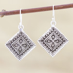 Sterling silver dangle earrings, 'Rawa Tradition' - Traditional Indian Motif Sterling Silver Dangle Earrings