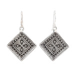 Sterling silver dangle earrings, 'Rawa Tradition' - Traditional Indian Motif Sterling Silver Dangle Earrings