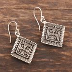 Sterling silver dangle earrings, 'Rawa Tradition' - Traditional Indian Motif Sterling Silver Dangle Earrings