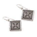 Sterling silver dangle earrings, 'Rawa Tradition' - Traditional Indian Motif Sterling Silver Dangle Earrings