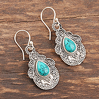 Oxidized Silver and Reconstituted Turquoise Earrings,'Agra Aesthetic'