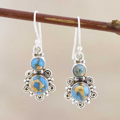 Sterling silver dangle earrings, 'Earth Love' - Sterling Silver Dangle Earrings with Composite Turquoise
