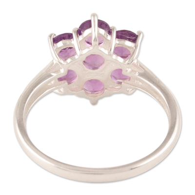Amethyst cocktail ring, 'Treasured Flower' - Amethyst and Sterling Silver Flower Ring