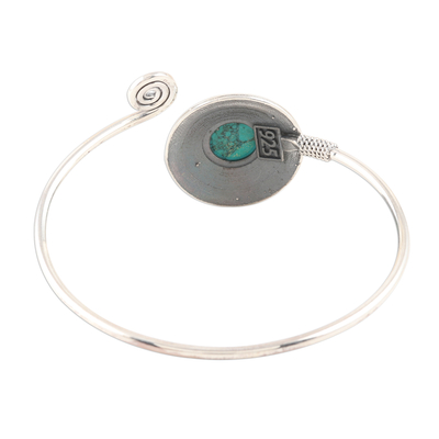 Sterling silver cuff bracelet, 'Agra Adventure' - Ornate Sterling Cuff with Reconstituted Turquoise