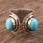 Sterling silver wrap ring, 'Agra Alliance' - Hammered Silver and Reconstituted Turquoise Wrap Ring