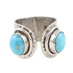 Sterling silver wrap ring, 'Agra Alliance' - Hammered Silver and Reconstituted Turquoise Wrap Ring