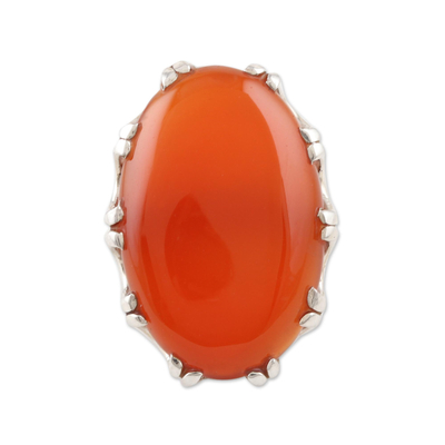 Carnelian cocktail ring, 'Fiery Pool' - Carnelian and Sterling SIlver Cocktail Ring