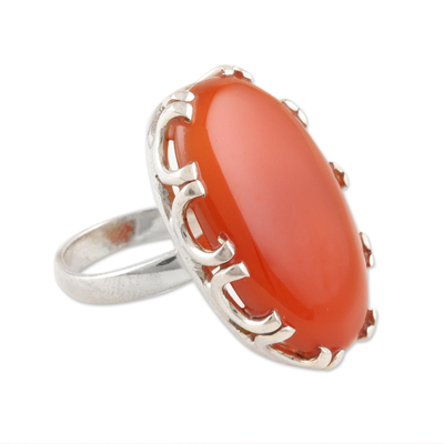 Carnelian cocktail ring, 'Fiery Pool' - Carnelian and Sterling SIlver Cocktail Ring