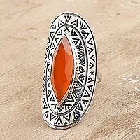 Anillo de cóctel de cornalina, 'Ojo de la India' - Anillo de cóctel de cornalina artesanal audaz