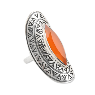Carnelian cocktail ring, 'Eye of India' - Bold Artisan Crafted Carnelian Cocktail Ring