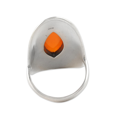 Carnelian cocktail ring, 'Eye of India' - Bold Artisan Crafted Carnelian Cocktail Ring