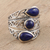 Lapis lazuli cocktail ring, 'Coming and Going' - Three Stone Lapis Lazuli and Sterling Silver Cocktail Ring (image 2) thumbail