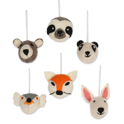 UNICEF Market | Hand Crafted Animal Face Wool Felt Ornaments (Set of 6) -  Happy Animals