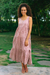 Cotton tiered sundress, 'Berry Bliss' - Sleeveless Cotton Maxi Dress in Berry and Wheat thumbail