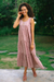 Cotton tiered sundress, 'Berry Bliss' - Sleeveless Cotton Maxi Dress in Berry and Wheat (image 2c) thumbail