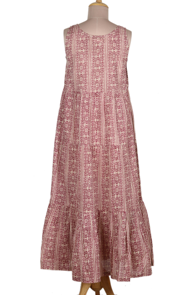 Sleeveless Cotton Maxi Dress in Berry and Wheat - Berry Bliss | NOVICA