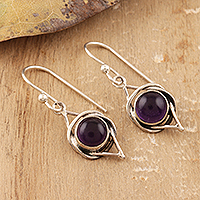 Amethyst dangle earrings, 'Intricate Twirl in Purple' - Amethyst and Sterling Silver Earrings from India