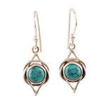 Sterling silver dangle earrings, 'Intricate Twirl in Turquoise' - Sterling Silver Earrings with Reconstituted Turquoise