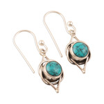 Sterling silver dangle earrings, 'Intricate Twirl in Turquoise' - Sterling Silver Earrings with Reconstituted Turquoise