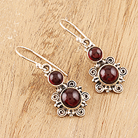 Garnet dangle earrings, 'Inspired Love' - Garnet Dangle Earrings Crafted in India
