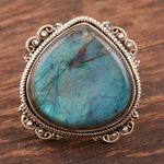 Labradorite cocktail ring, 'Shimla Shadows' - Artisan-Crafted Labradorite Single-Stone Ring