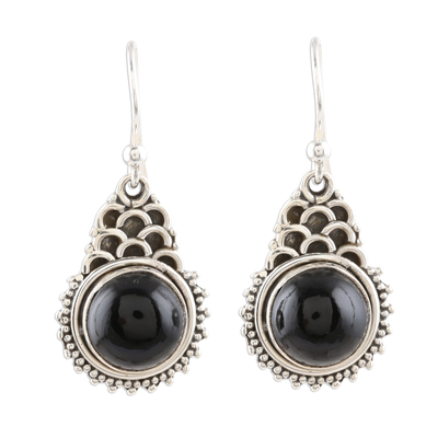 Black Onyx Earrings Set in Sterling Silver