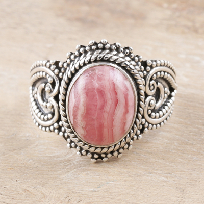 Rhodochrosite cocktail ring, 'Positively Rosy' - Unique Rhodochrosite Cocktail Ring for Women