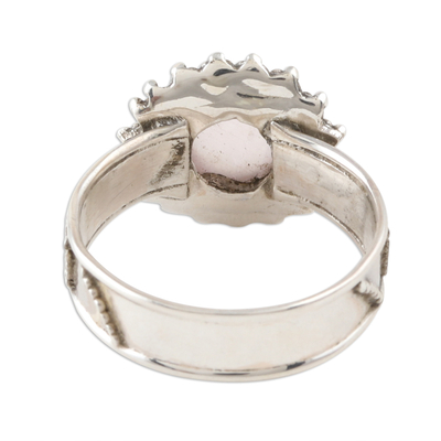 Flower Motif Rose Quartz Oxidized Sterling Silver Ring - Inner Love ...