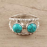 Sterling silver cocktail ring, 'Blue Encounter' - Reconstituted Turquoise and Sterling Silver Cocktail Ring