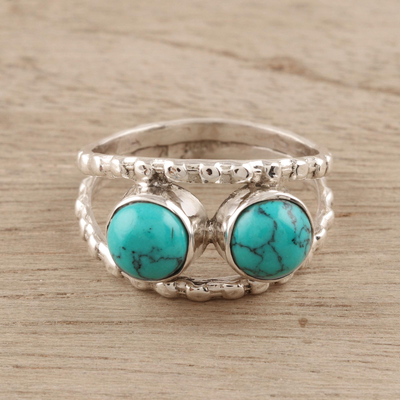 Sterling silver cocktail ring, 'Blue Encounter' - Reconstituted Turquoise and Sterling Silver Cocktail Ring