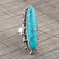 Sterling silver cocktail ring, 'Blue Forever' - Hand Crafted Recon Turquoise and Sterling Silver Ring